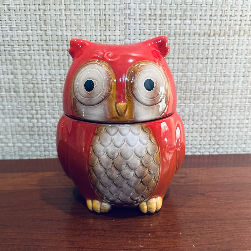 🌟6xHP🌟NWOT Red Glazed Ceramic Owl Cookie Jar